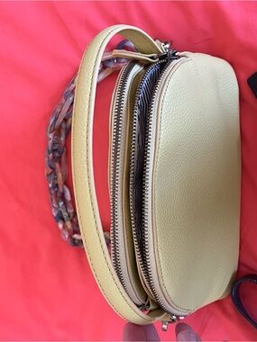 Yellow Pebbled Leather Crossbody Bag with Chain Strap